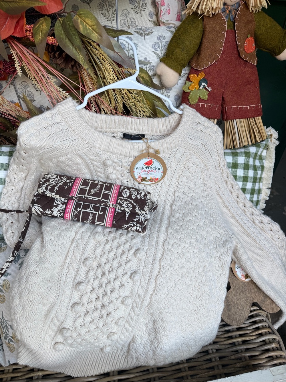 Vintage J. Crew Cream Cable-Knit bobble Crewneck Sweater
